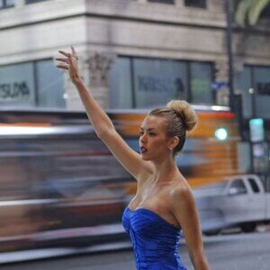 Bebe Strapless Royal Blue Corset Fitted Button-Front Top